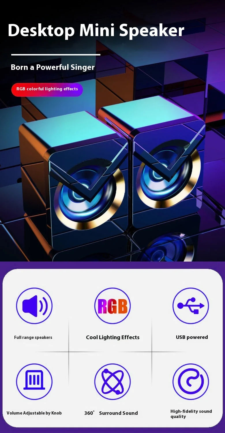 Computer Speakers - High Quality, Stereo Sound, Small Stereo, Subwoofer, Wired Speaker with RGB Light, Home, Office