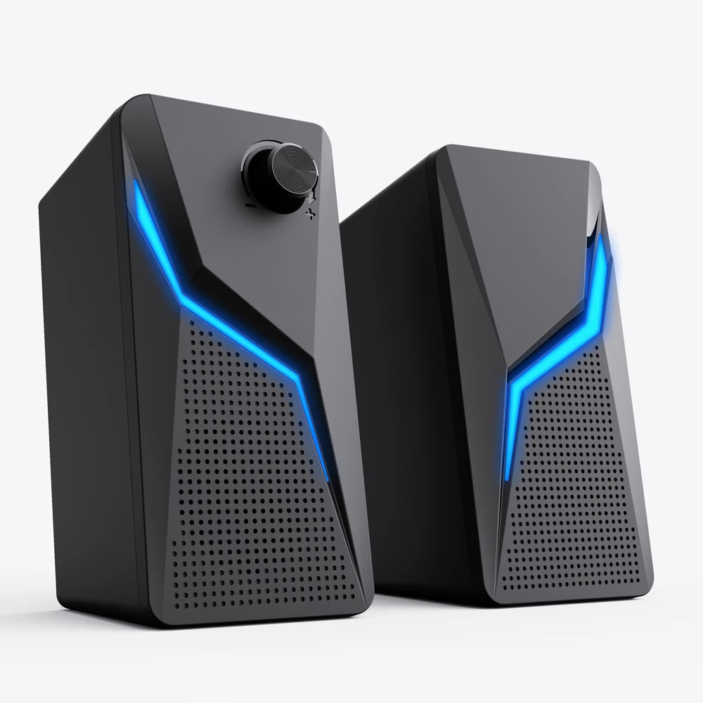 Computer Gaming Speakers - PC Sound Box, HIFI Stereo, Microphone USB Wired With LED RGB Lighting, Strong Bass 2.0 Loudspeaker