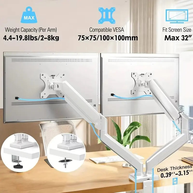 Double Computer Monitor Mount - Monitor Arm Dual Desk Mount Heavy Duty Fully Adjustable Aluminum Alloy Stand Holds 2 Computer Screens 32 Inches Max New Stock