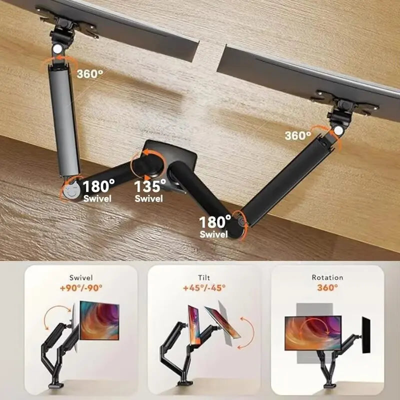 Double Computer Monitor Mount - Monitor Arm Dual Desk Mount Heavy Duty Fully Adjustable Aluminum Alloy Stand Holds 2 Computer Screens 32 Inches Max New Stock
