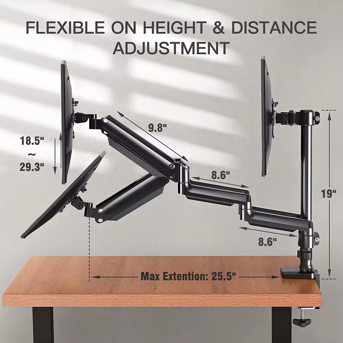 * 3 Monitor Desk Mount for Computer Screens up to 27 Inch - Triple Monitor Arm with Gas Spring, Heavy Duty Monitor Stand