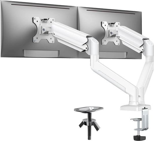 Double Computer Monitor Mount - Monitor Arm Dual Desk Mount Heavy Duty Fully Adjustable Aluminum Alloy Stand Holds 2 Computer Screens 32 Inches Max New Stock