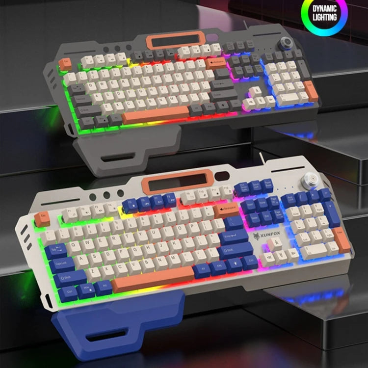 * Metal Keyboard with Phone Holder - XUNSVFOX K90, Mechanical Feeling, Computer Wired Gaming Keyboards with Phone Holder