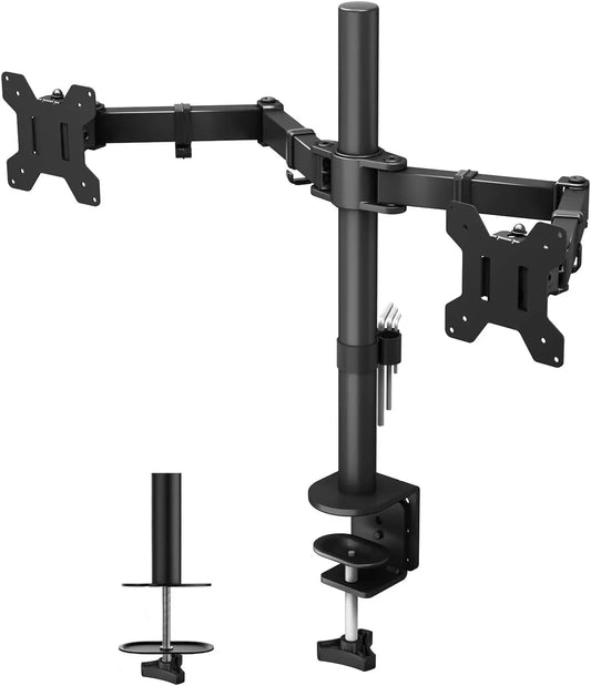 Dual Computer Monitor Desk Mount - Heavy Duty Fully Adjustable Steel Stand, Holds 2 Computer Screens up to 30 Inches and Max 22lbs Each