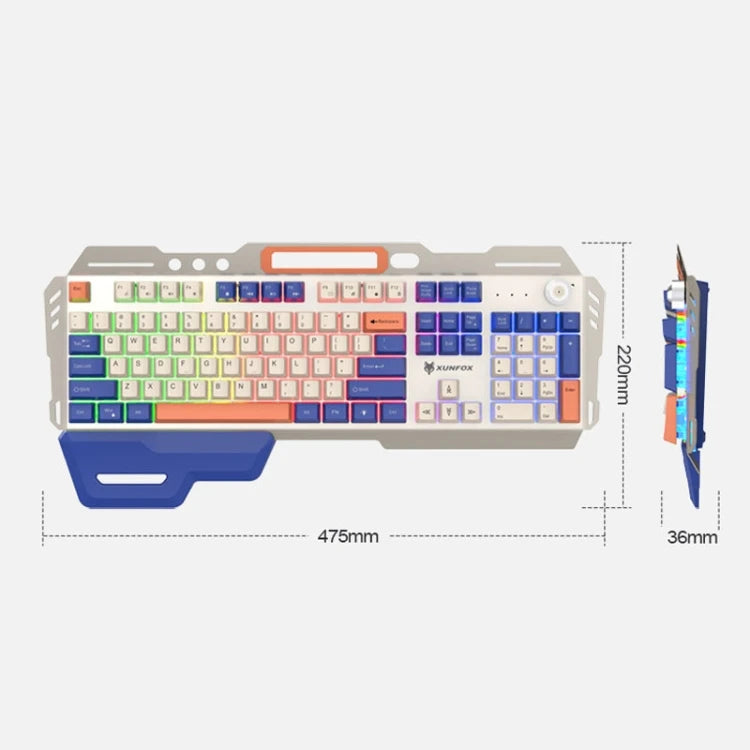 * Metal Keyboard with Phone Holder - XUNSVFOX K90, Mechanical Feeling, Computer Wired Gaming Keyboards with Phone Holder