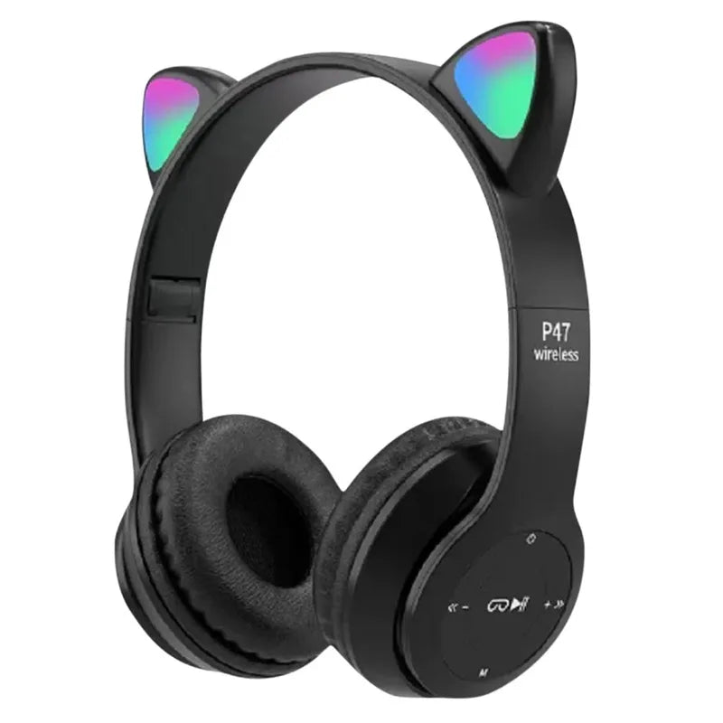 * Glowing Cat Ears Gaming Headset - Hot-Selling P47M Cat Ears, Foldable Stereo Headset, Luminous Design On-Ear Over-Ear Gaming Headphones
