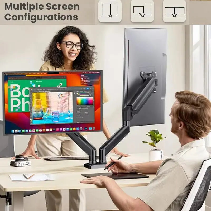 Double Computer Monitor Mount - Monitor Arm Dual Desk Mount Heavy Duty Fully Adjustable Aluminum Alloy Stand Holds 2 Computer Screens 32 Inches Max New Stock