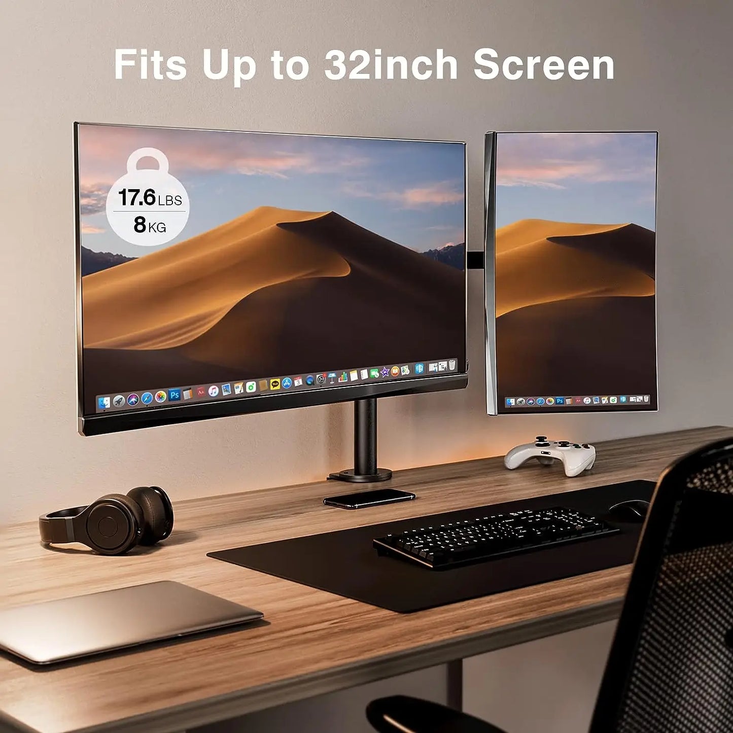 Dual Computer Monitor Desk Mount - Heavy Duty Fully Adjustable Steel Stand, Holds 2 Computer Screens up to 30 Inches and Max 22lbs Each