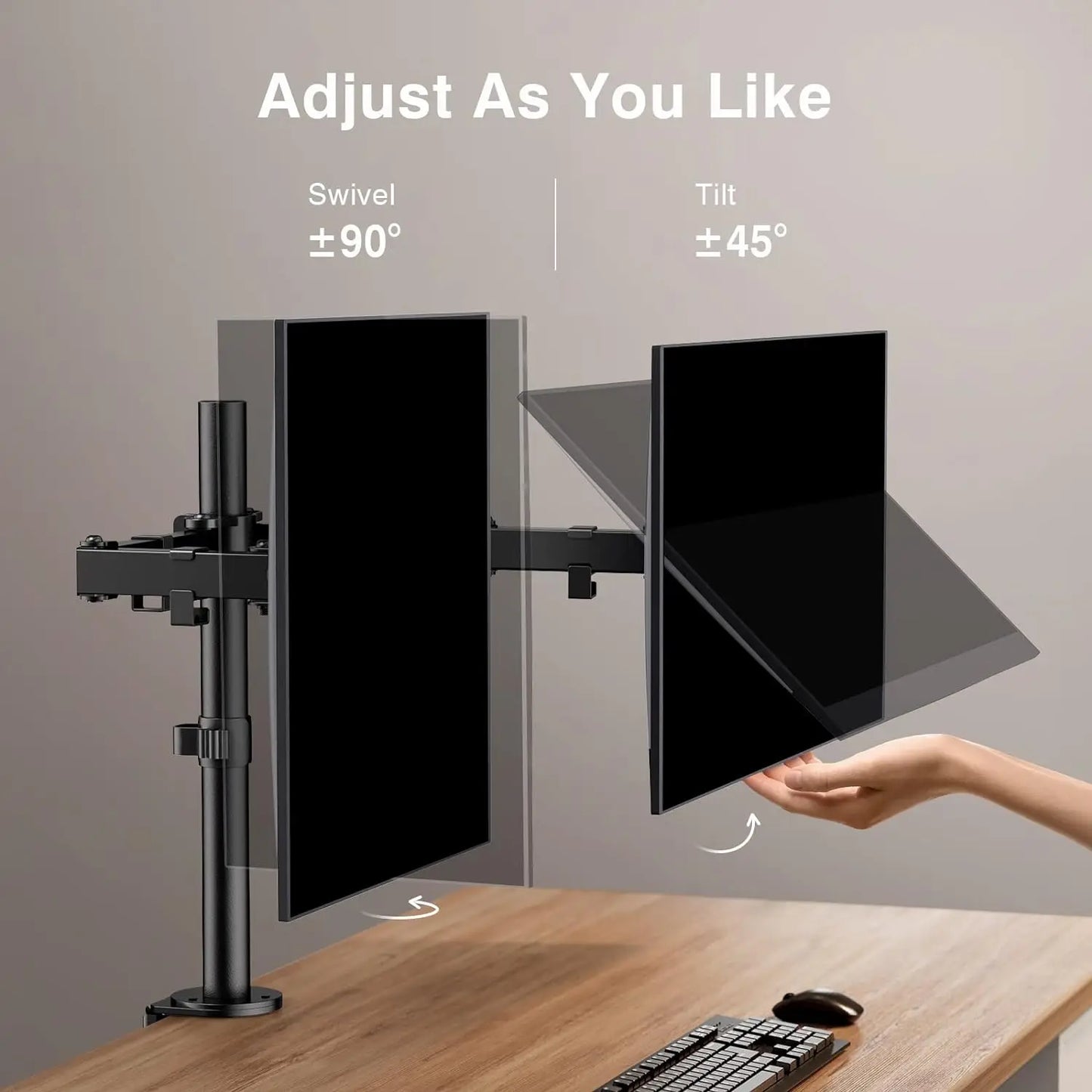 Dual Computer Monitor Desk Mount - Heavy Duty Fully Adjustable Steel Stand, Holds 2 Computer Screens up to 30 Inches and Max 22lbs Each