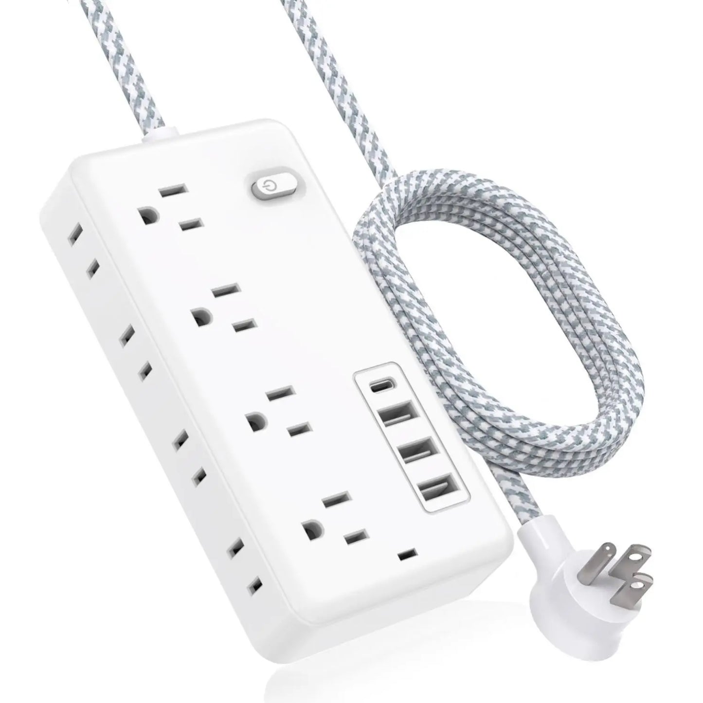 * US Power Strip - 8+ Ports, Surge Protector Power Strip, 8 Widely Outlets, 3 USB Ports, Flat Plug Wall Mount, Outlet Extender, Desk Accessories