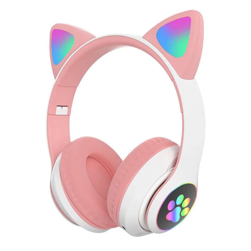 * Glowing Cat Ears Gaming Headset - Hot-Selling P47M Cat Ears, Foldable Stereo Headset, Luminous Design On-Ear Over-Ear Gaming Headphones