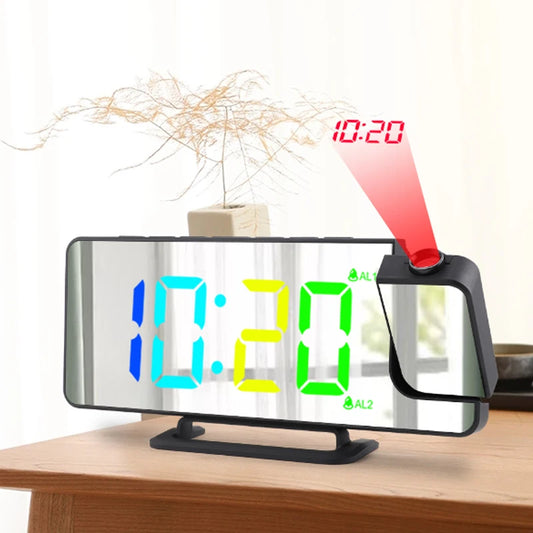 Modern 3D Desk Wall Design LED Digital Projection Alarm Clock - Electronic Movement Type, Dual Alarm, Mirror, Exclusive Clockshopping
