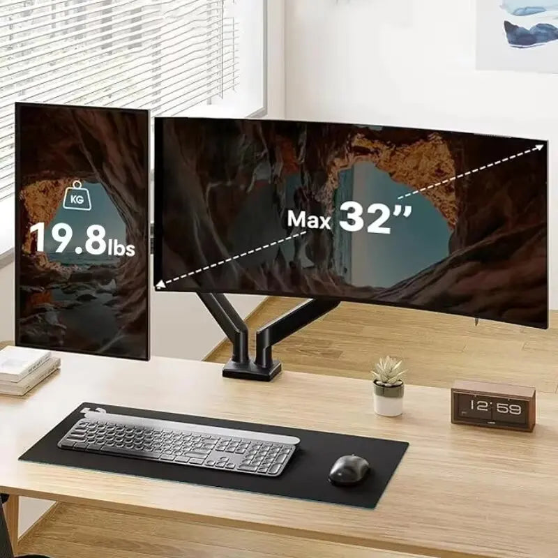 Double Computer Monitor Mount - Monitor Arm Dual Desk Mount Heavy Duty Fully Adjustable Aluminum Alloy Stand Holds 2 Computer Screens 32 Inches Max New Stock