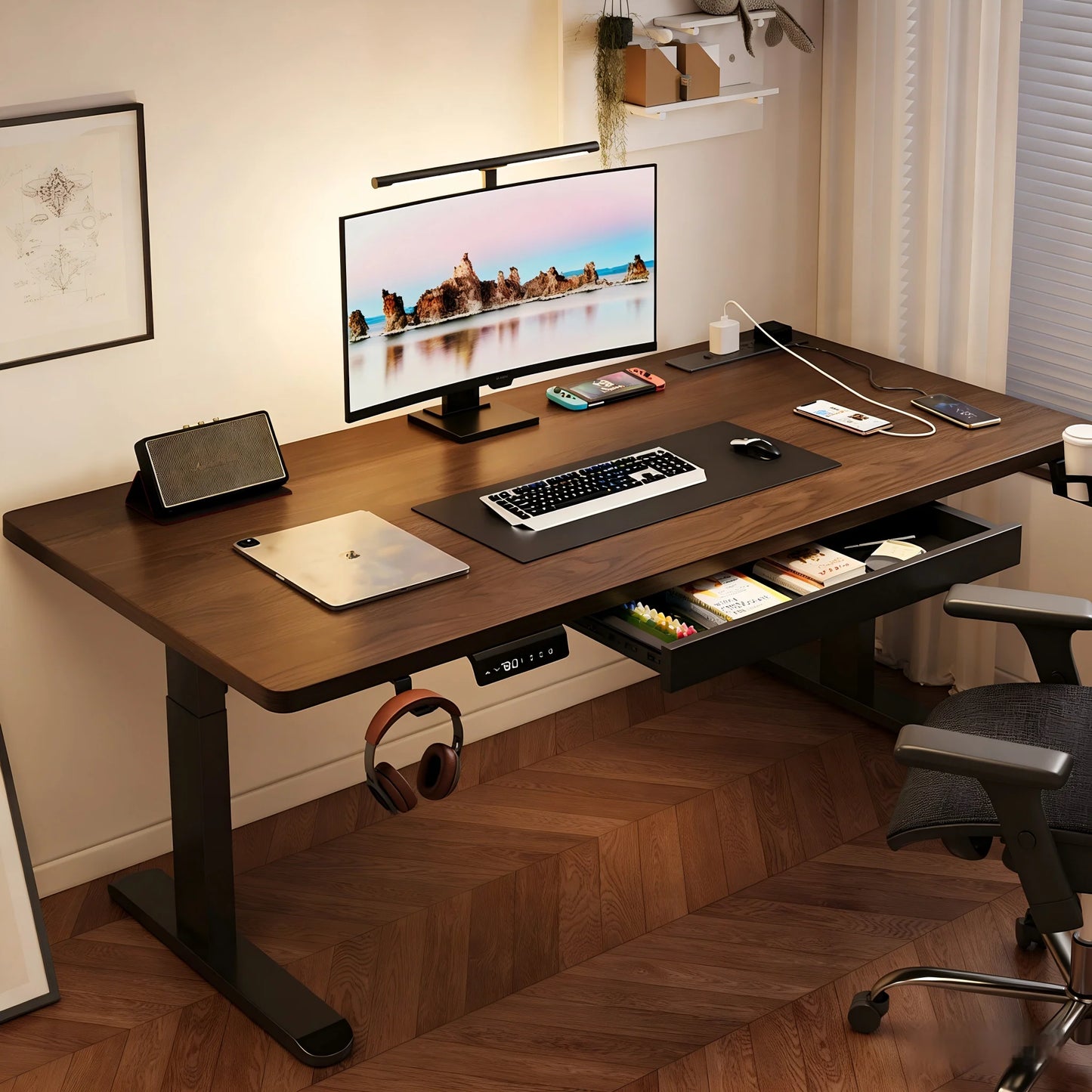 * Standing Desk with Drawer - Solid Wood, Ergonomic, Height Adjustable, Sit, Stand Office Desk for Home, Office, Furniture Desks