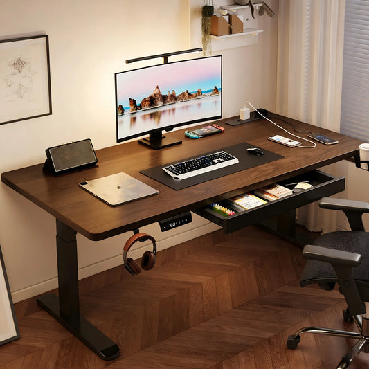 * Standing Desk with Drawer - Solid Wood, Ergonomic, Height Adjustable, Sit, Stand Office Desk for Home, Office, Furniture Desks