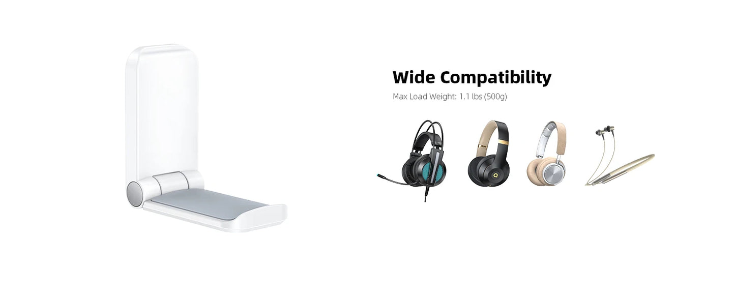 Headphone Hanger - Computer Game Accessories Suitable Small Hanging Headphone Stand Foldable Hook Mount  For School Dormitory Home Office Black