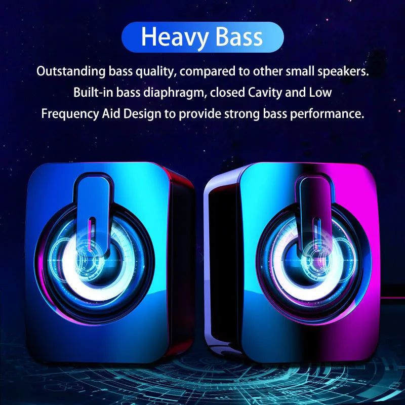 Computer Speakers - PC Sound Box, HIFI Stereo, Microphone, USB Wired, Caixa De Som with LED Light For Desktop Computer