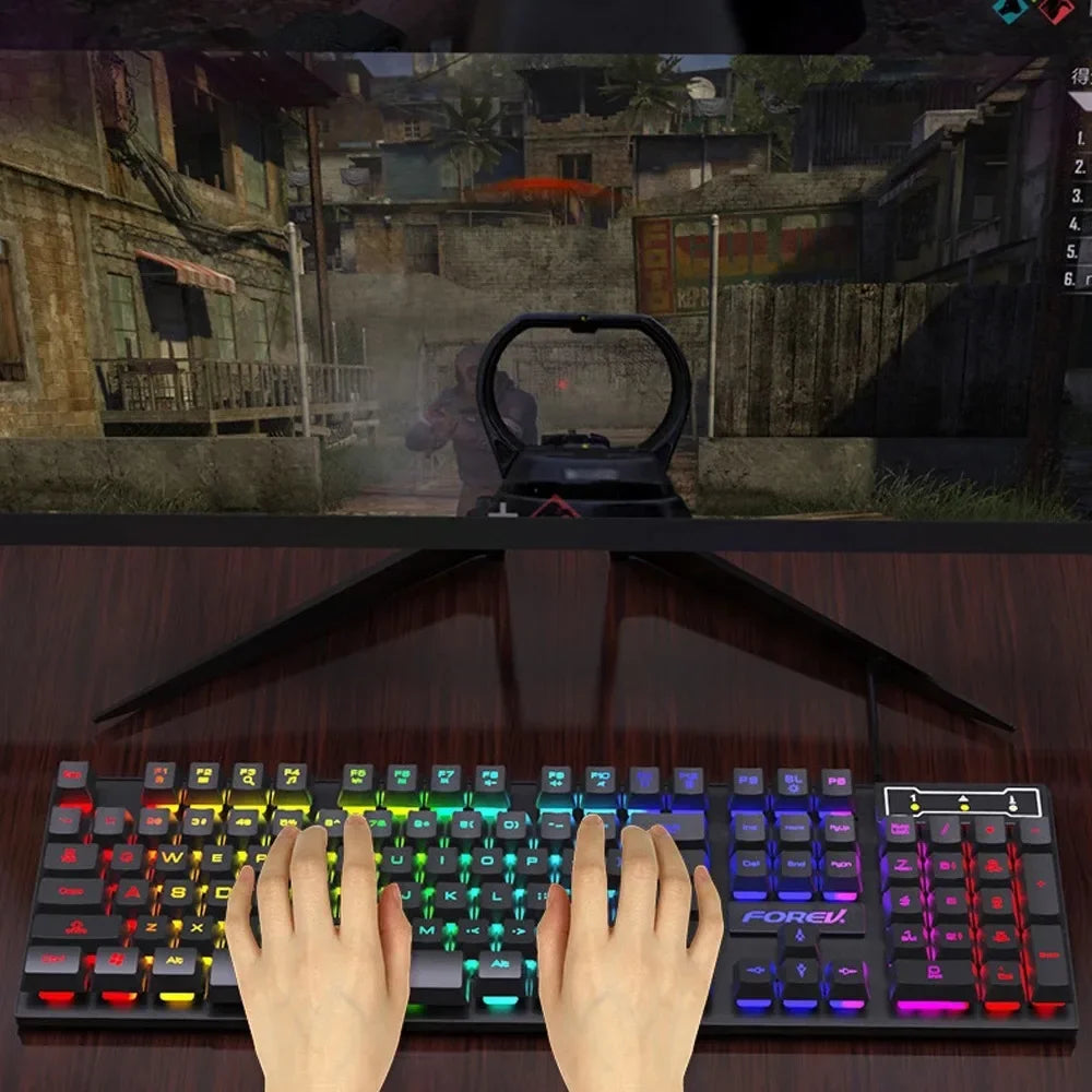 * Gaming Keyboard with Gaming Mouse - 104 Key Backlit Mechanical Keyboard, Wired Gaming Keyboard, Waterproof, Luminous Keyboard And Mouse Set for Gamer PC, Laptop, Office