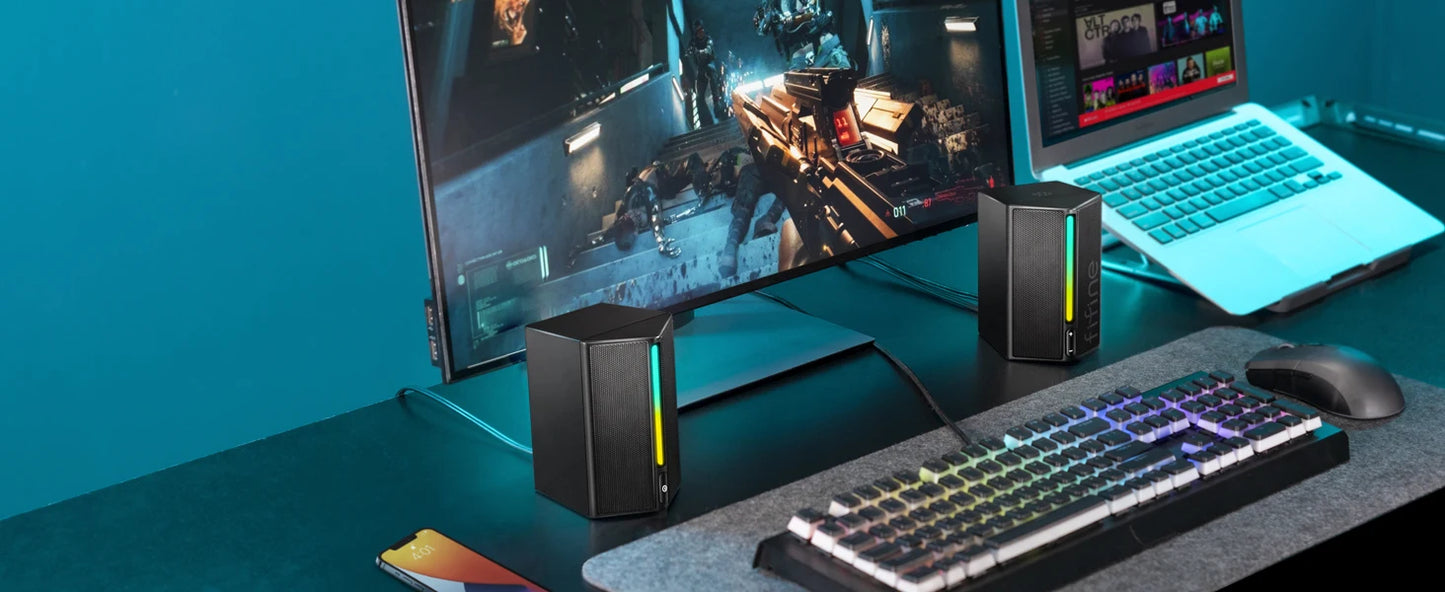 * Gaming Computer Speakers - FIFINE Sound Box with Stereo Surround Sound, USB RGB Speaker with Vol Control for PC, Laptop, PS4/5, TV