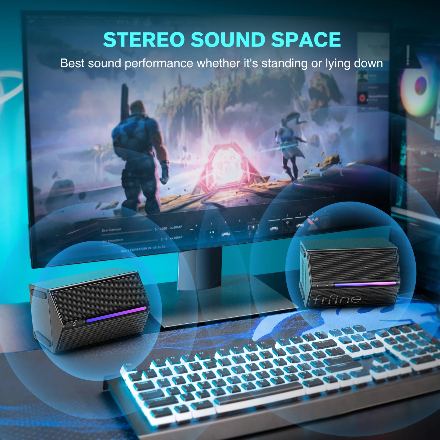 * Gaming Computer Speakers - FIFINE Sound Box with Stereo Surround Sound, USB RGB Speaker with Vol Control for PC, Laptop, PS4/5, TV