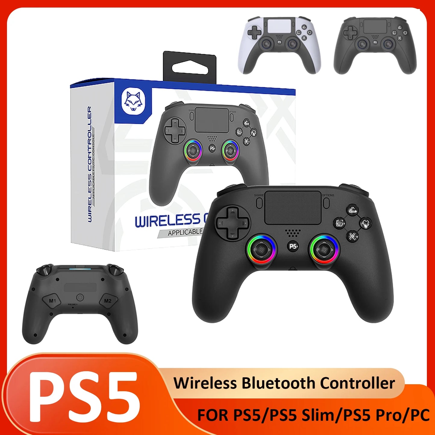 * Wireless PS5 Controller - For PS5 Wireless Bluetooth Game Controller With Dual Vibration, for PS5/PS5 Slim/PS5 Pro/PC