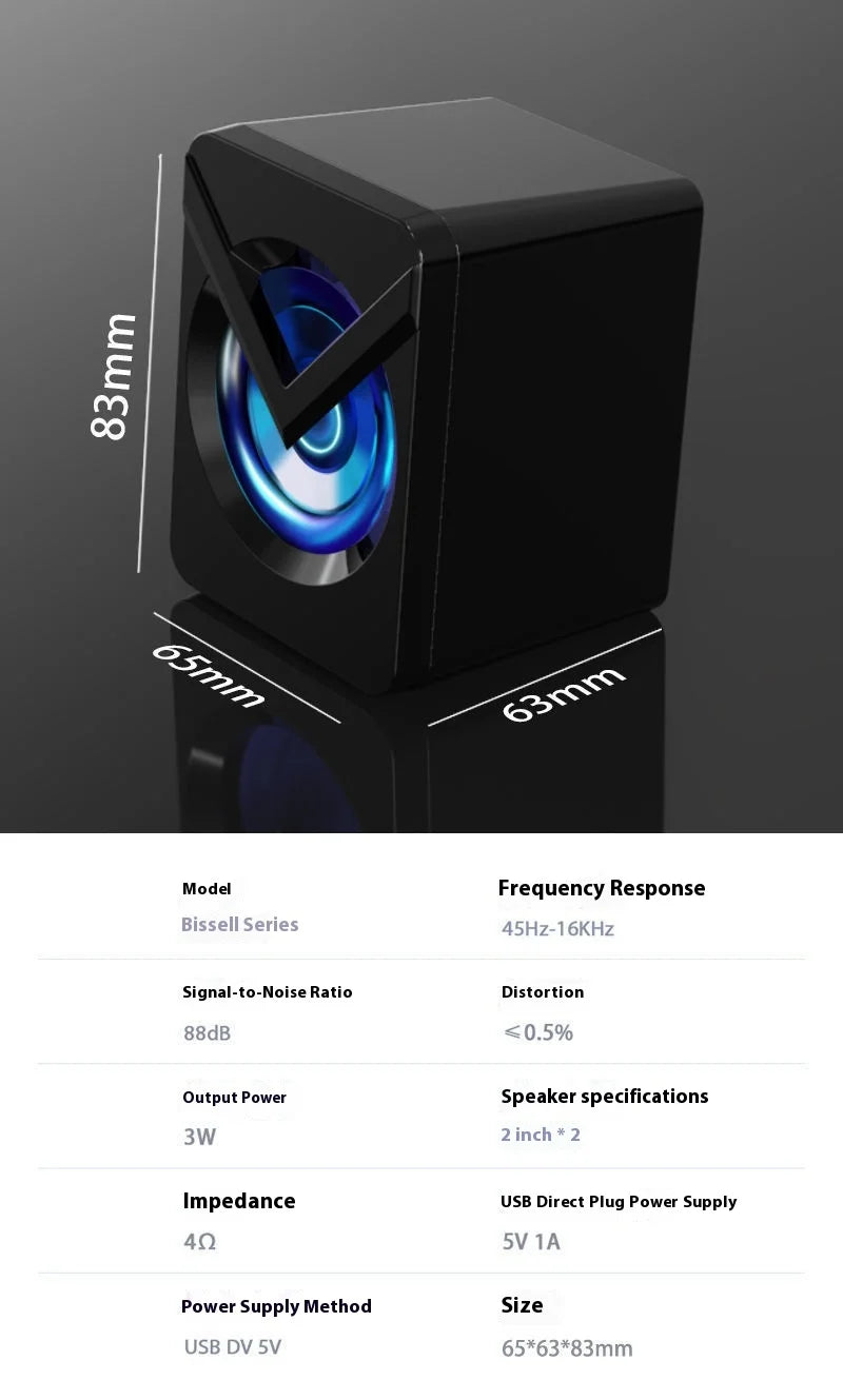 Computer Speakers - High Quality, Stereo Sound, Small Stereo, Subwoofer, Wired Speaker with RGB Light, Home, Office
