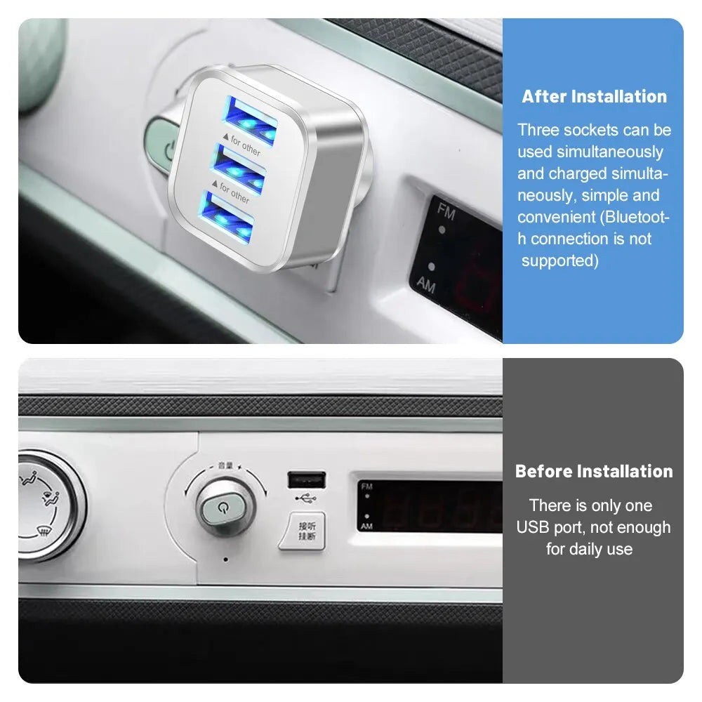 3 Port USB Slots Adaptor - USB 3 in 1 2.0 Multple USB Interface Extender Auto Electronics Accessories