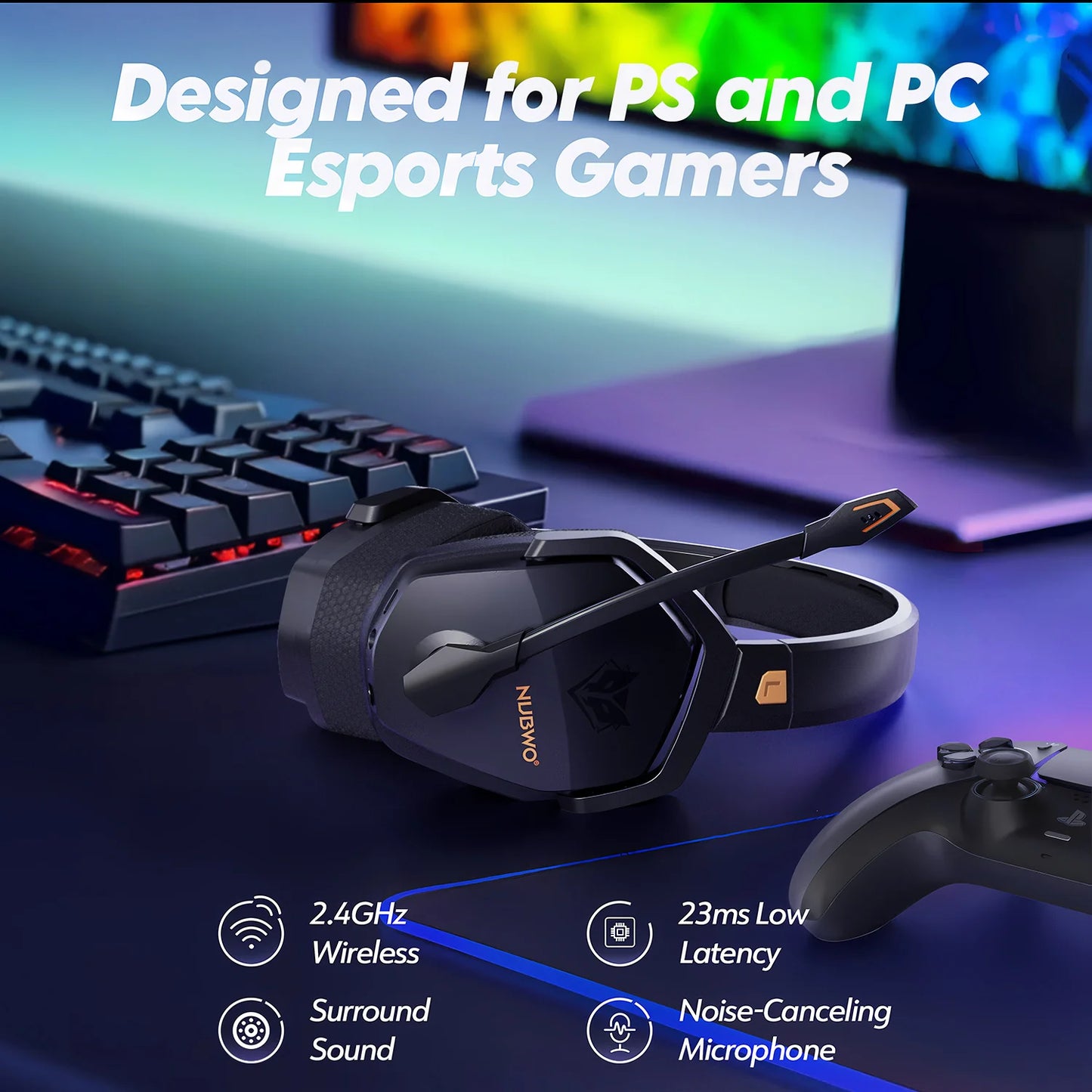 * Gaming Headphones with Microphone - NUBWO G06 Dual Wireless Gaming Headphones, 2.4GHz Bluetooth, 5.3 Gamer Headsets with Microphone for PS5, PS4, PC, Mobile, Switch
