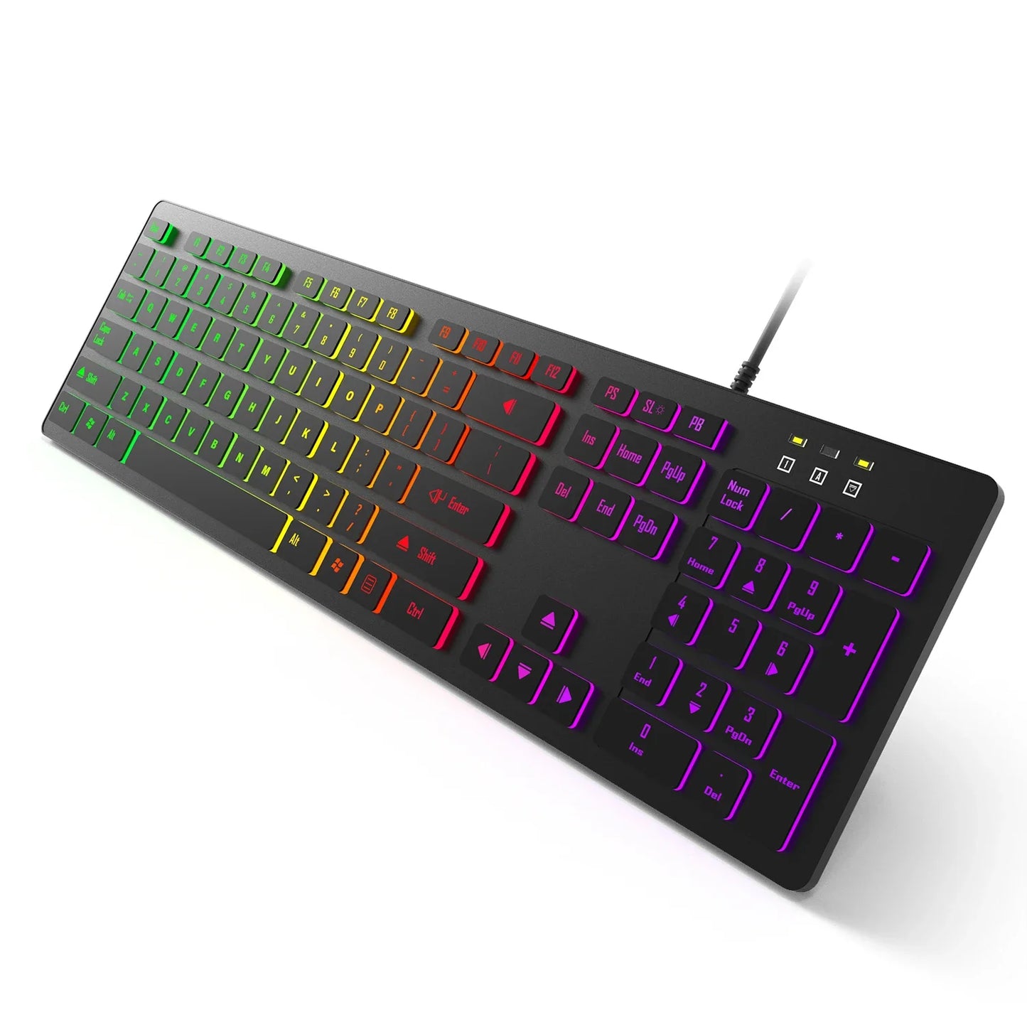 * Gaming Computer Keyboard - Light Backlit RGB, Mute Wired Keyboard, USB, Office, Home, Available in German, Russian, Arabic, Spanish, English and French