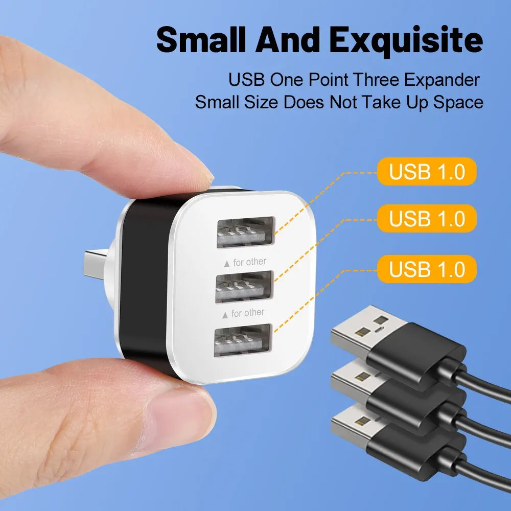 3 Port USB Slots Adaptor - USB 3 in 1 2.0 Multple USB Interface Extender Auto Electronics Accessories