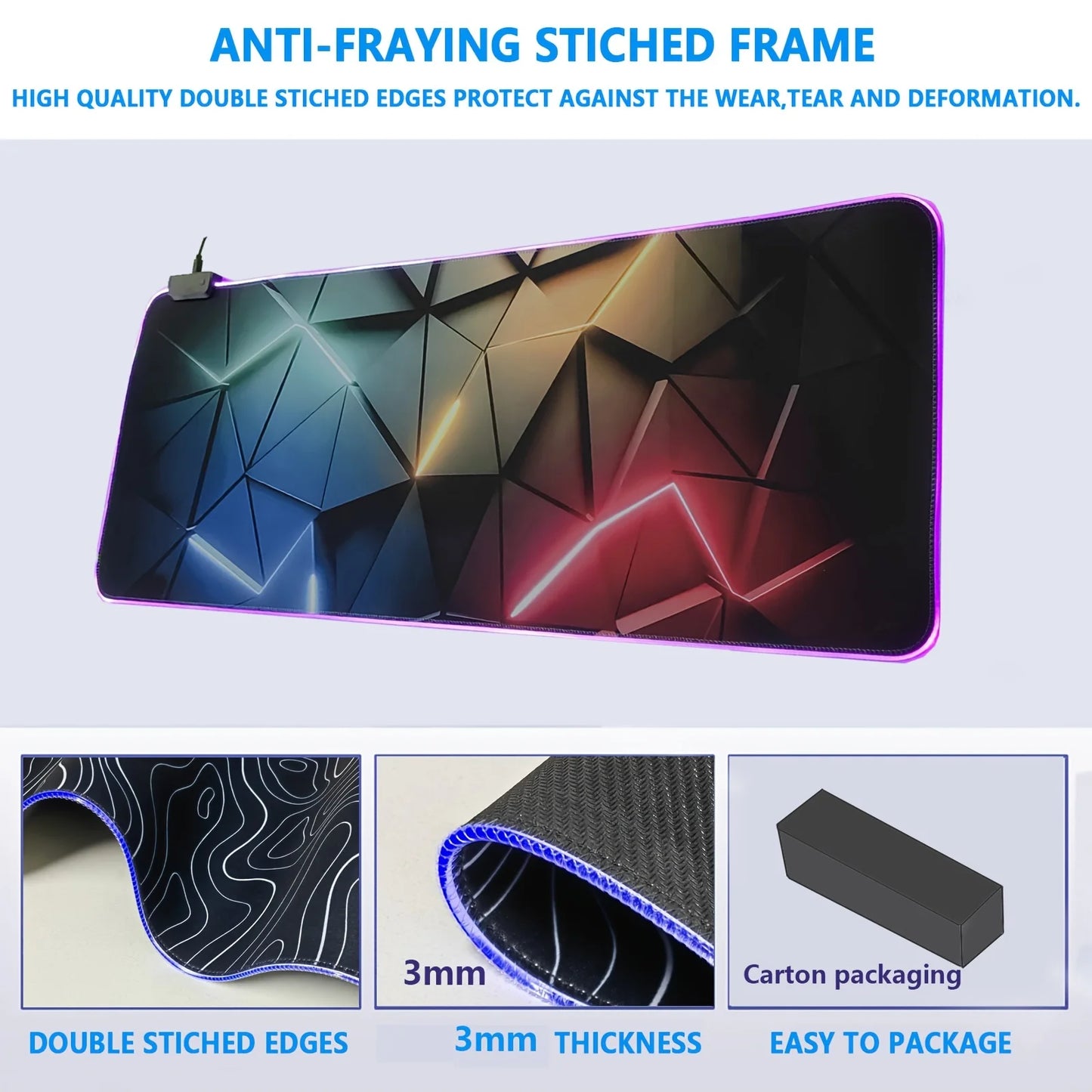 * Gaming Mouse Pad #3 - with RGB Lighting, Featuring Various Geometric Line Patterns, Equipped with Button Controls for Light Modes.