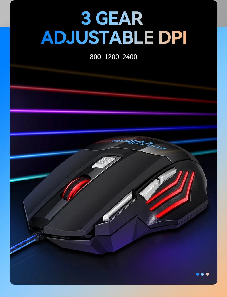 Gaming Computer Mouse #8 - USB Wired, 7 Button, Backlit Ergonomic, Backlight Adjustable