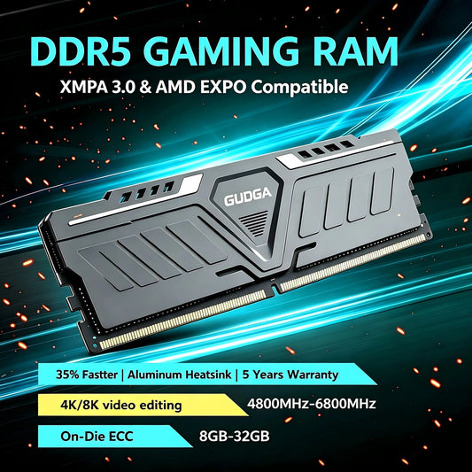 * GUDGA Memoria Ram DDR5 - 8GB/16GB/32GB 4800MHz 5600Mhz 6000Mhz 6400Mhz 6800Mhz  CL34/38/46/40 Desktop Computer Dimm Memory