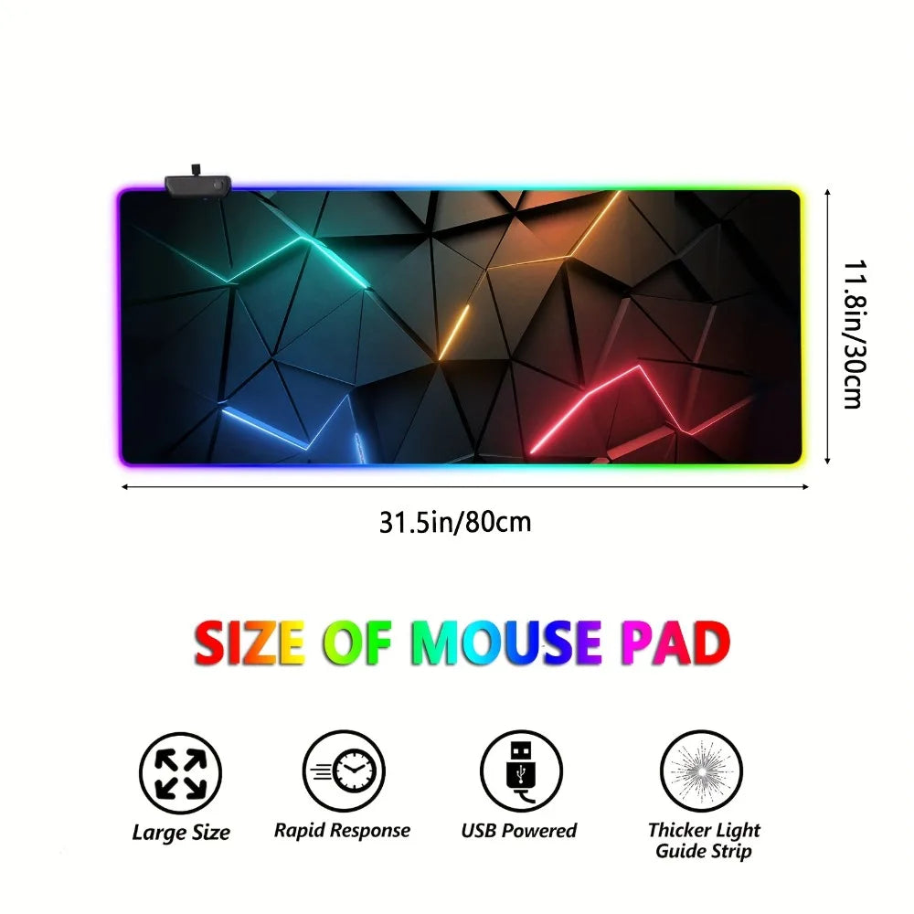 * Gaming Mouse Pad #3 - with RGB Lighting, Featuring Various Geometric Line Patterns, Equipped with Button Controls for Light Modes.