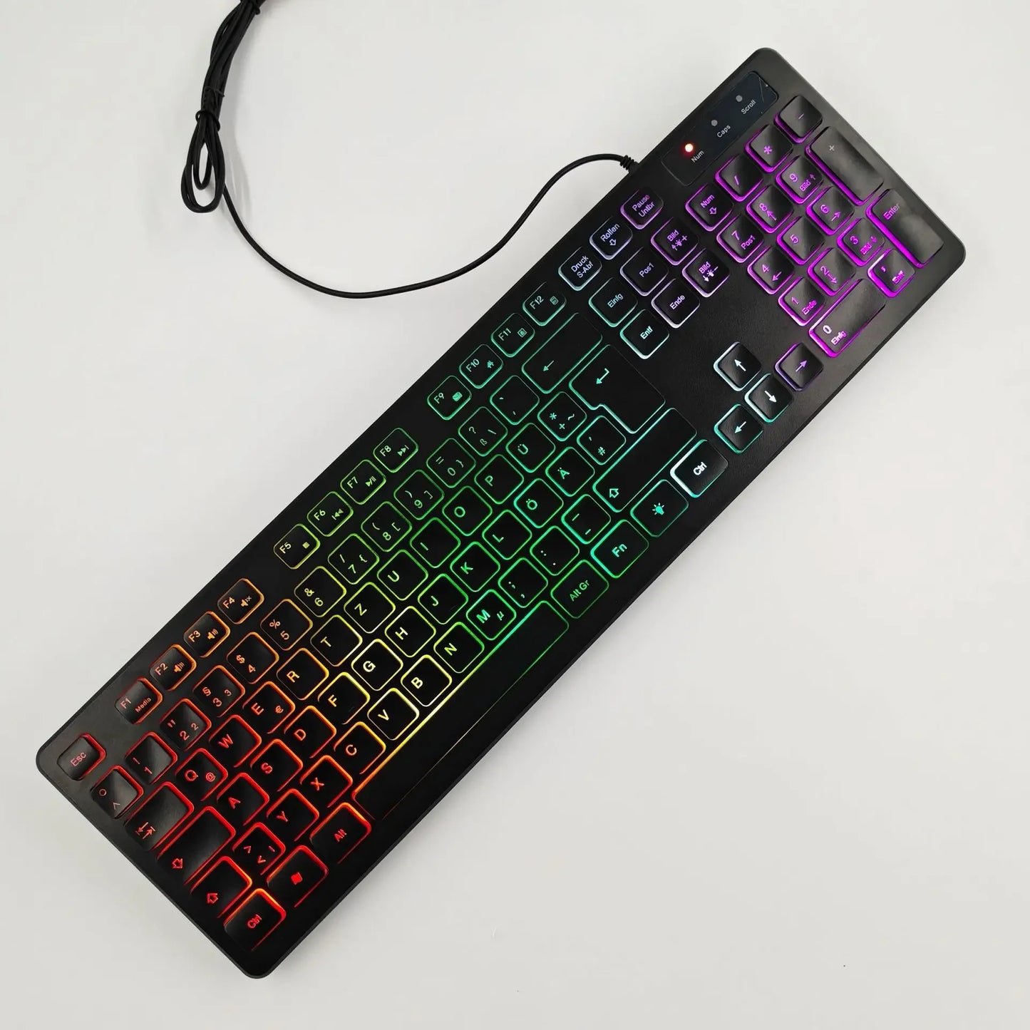 * Gaming Computer Keyboard - Light Backlit RGB, Mute Wired Keyboard, USB, Office, Home, Available in German, Russian, Arabic, Spanish, English and French