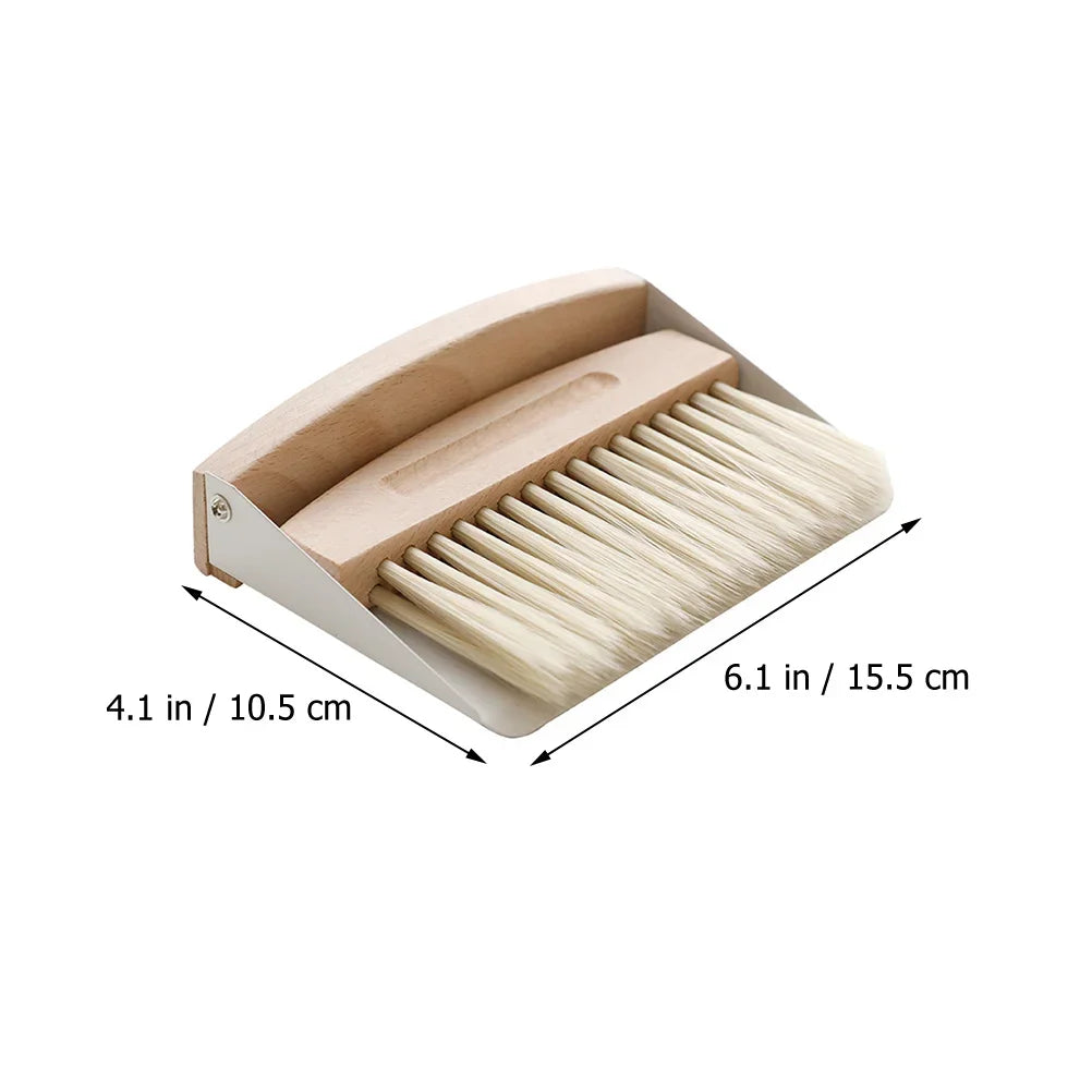 * Mini Dustpan and Brush Set - Wood, Small Metal Pan, Natural Table Handy Brush, Sweeping Home, Kitchen, Car, Office, Storage