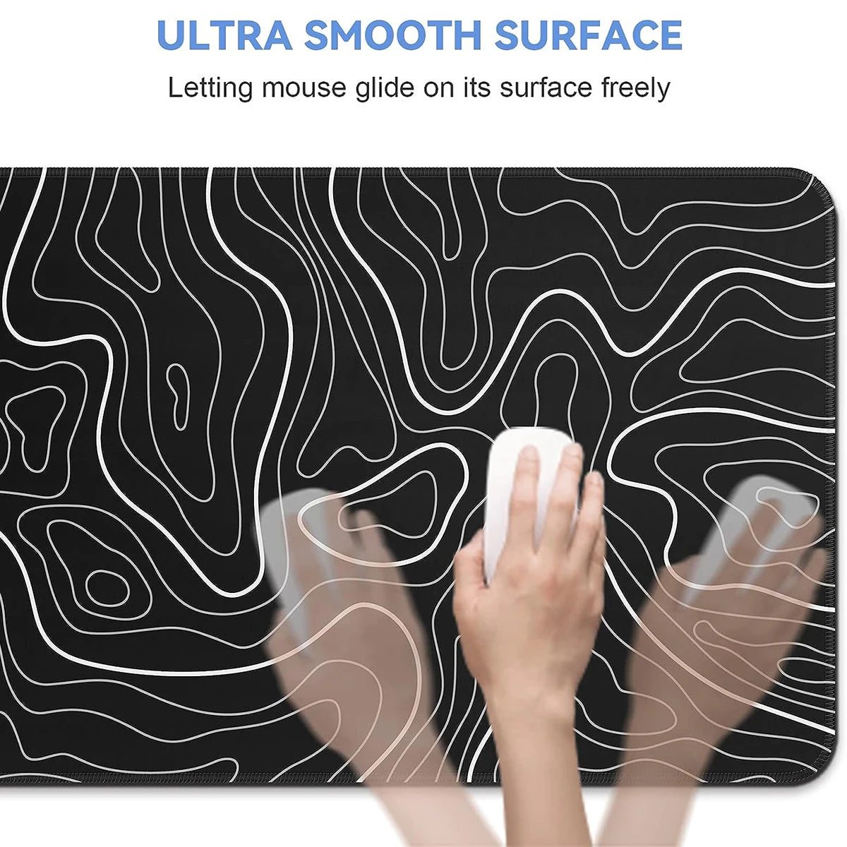 Gaming Mouse Pad #1 - 1 Pc, Large Keyboard Pad, 31.5 x 11.8in, Topographic, Black and White