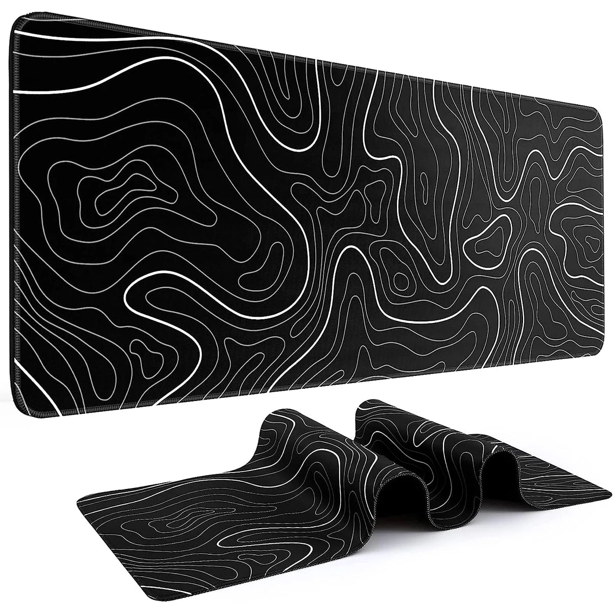 Gaming Mouse Pad #1 - 1 Pc, Large Keyboard Pad, 31.5 x 11.8in, Topographic, Black and White