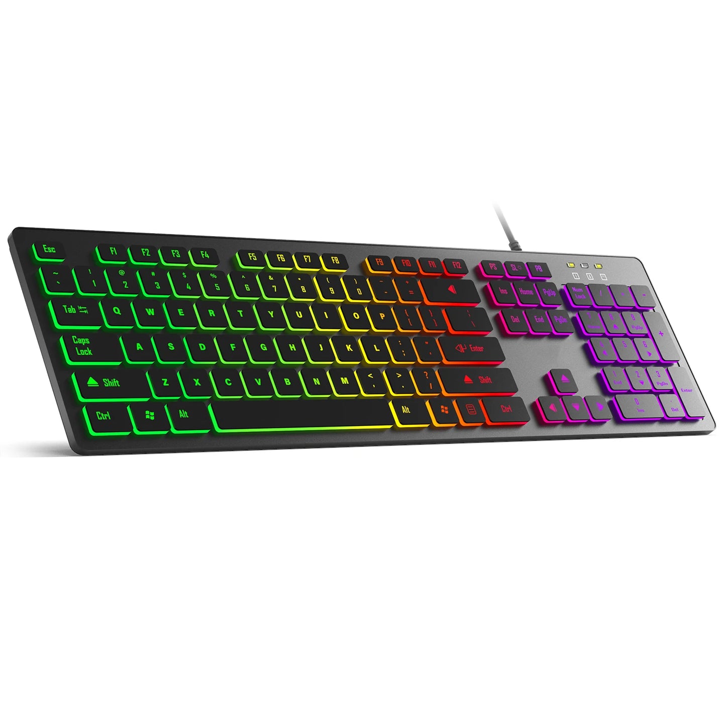 * Gaming Computer Keyboard - Light Backlit RGB, Mute Wired Keyboard, USB, Office, Home, Available in German, Russian, Arabic, Spanish, English and French