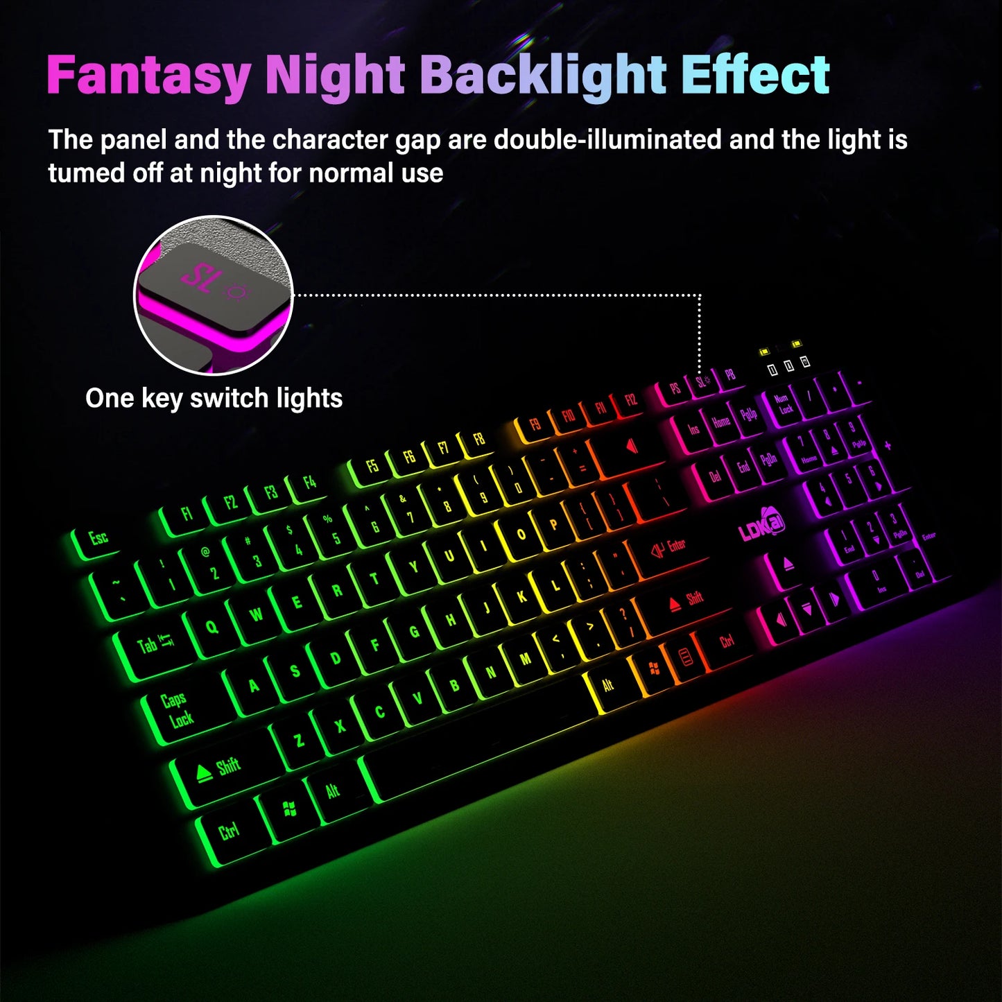 * Gaming Computer Keyboard - Light Backlit RGB, Mute Wired Keyboard, USB, Office, Home, Available in German, Russian, Arabic, Spanish, English and French
