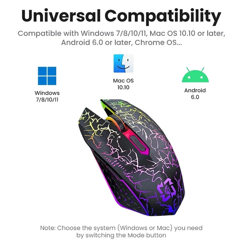 Gaming Computer Mouse #7 - Bluetooth 5.2, RGB, 2.4G Wireless Mouse, Dual-Mode, 6 Buttons, For MacBook Tablet Laptops or Computer