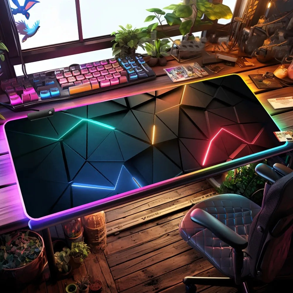 * Gaming Mouse Pad #3 - with RGB Lighting, Featuring Various Geometric Line Patterns, Equipped with Button Controls for Light Modes.