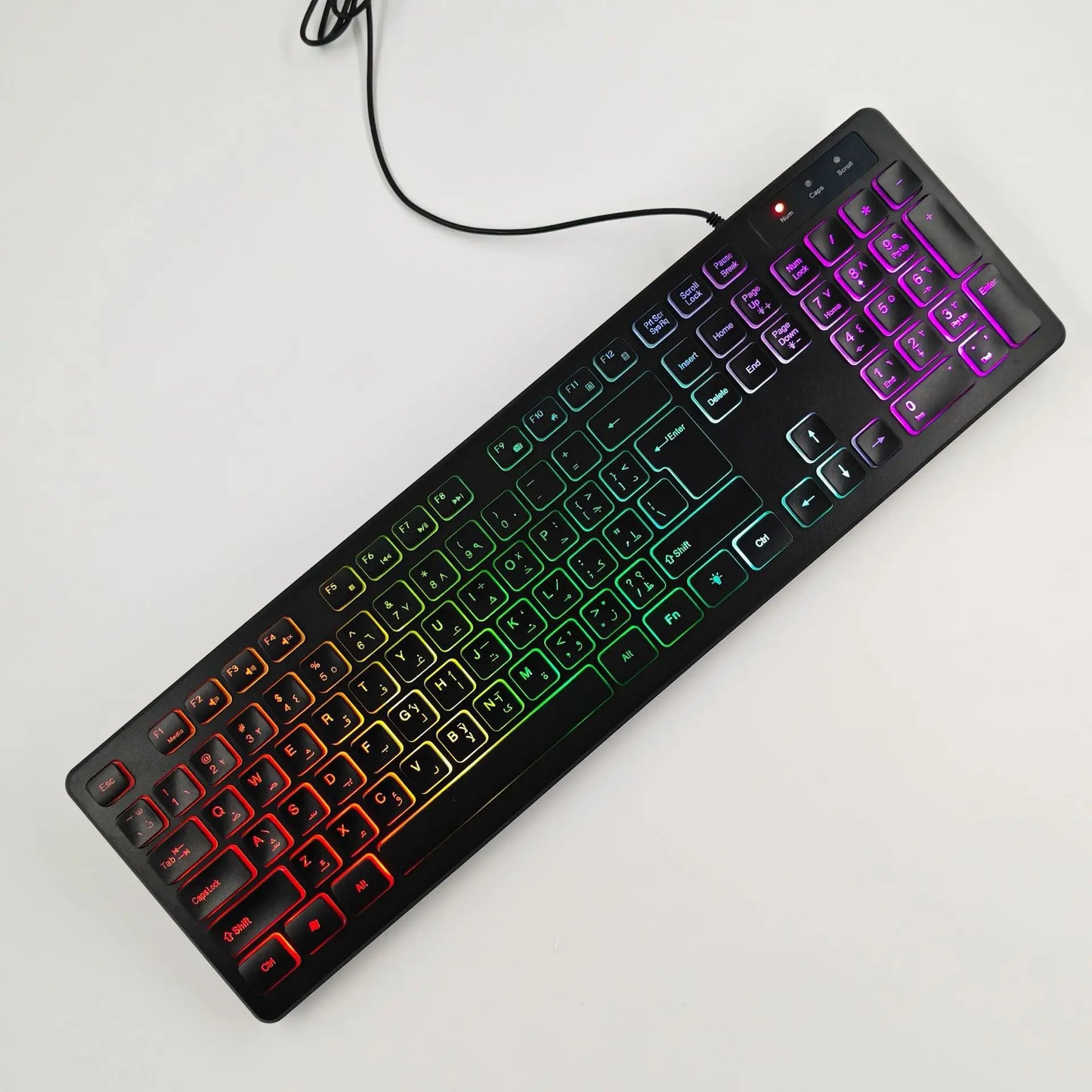* Gaming Computer Keyboard - Light Backlit RGB, Mute Wired Keyboard, USB, Office, Home, Available in German, Russian, Arabic, Spanish, English and French