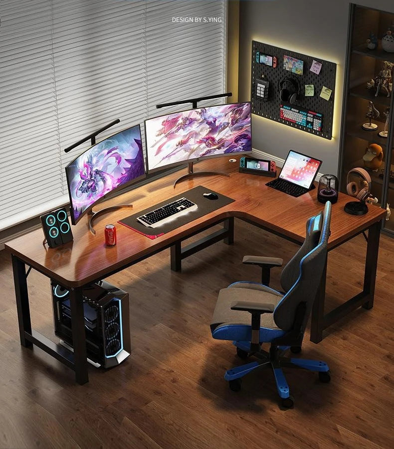 Modern Corner Computer Table - Desk, Home, Double Gaming Desk for Office, Designer L-shaped, Office Computer Desk with Bookshelf Furniture