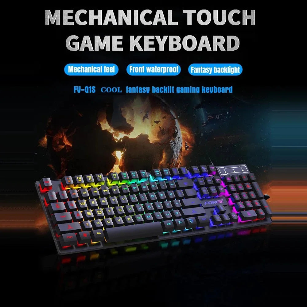 * Gaming Keyboard with Gaming Mouse - 104 Key Backlit Mechanical Keyboard, Wired Gaming Keyboard, Waterproof, Luminous Keyboard And Mouse Set for Gamer PC, Laptop, Office
