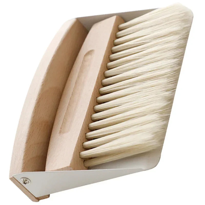 * Mini Dustpan and Brush Set - Wood, Small Metal Pan, Natural Table Handy Brush, Sweeping Home, Kitchen, Car, Office, Storage
