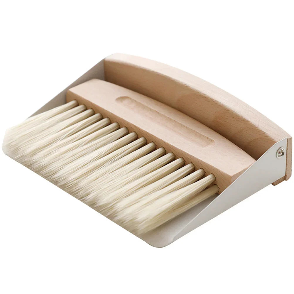 * Mini Dustpan and Brush Set - Wood, Small Metal Pan, Natural Table Handy Brush, Sweeping Home, Kitchen, Car, Office, Storage