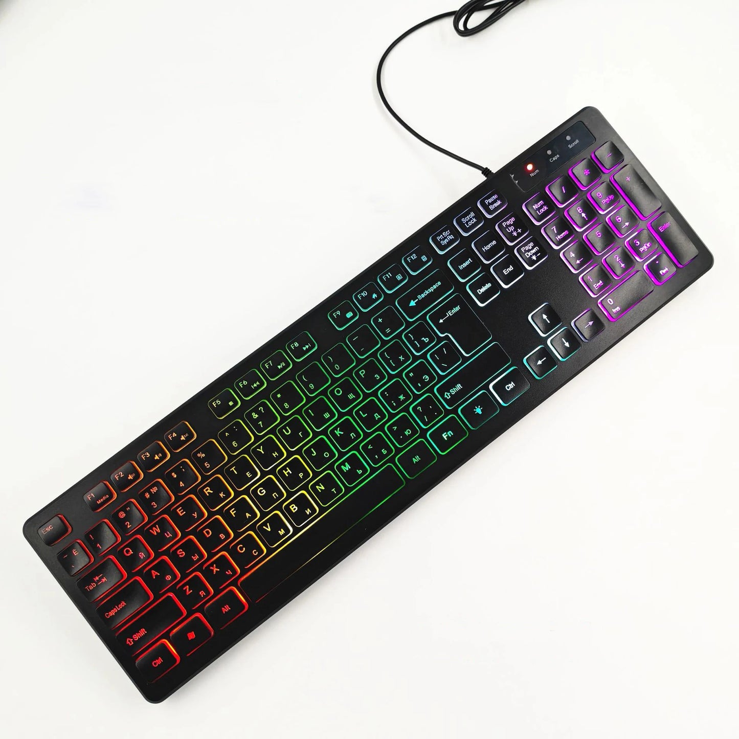 * Gaming Computer Keyboard - Light Backlit RGB, Mute Wired Keyboard, USB, Office, Home, Available in German, Russian, Arabic, Spanish, English and French