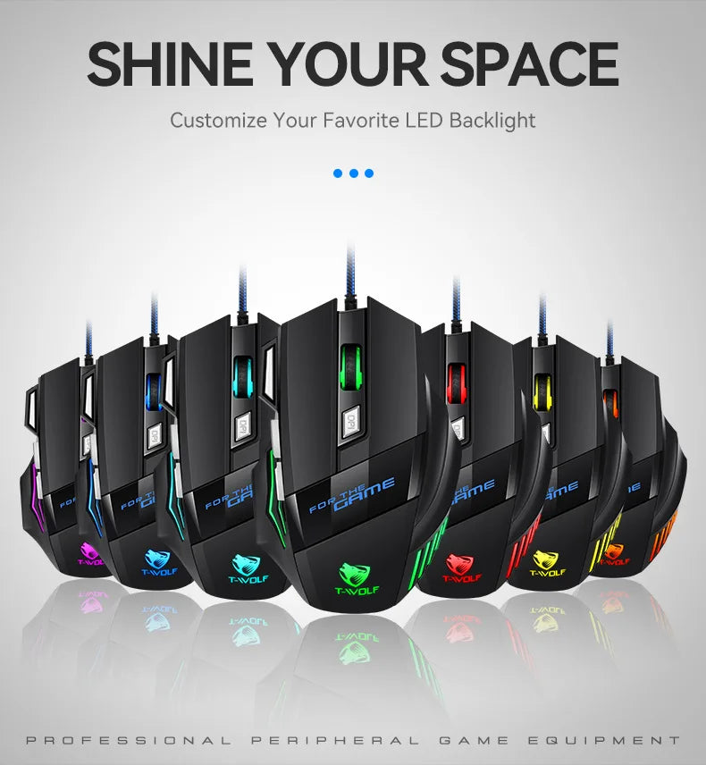 Gaming Computer Mouse #8 - USB Wired, 7 Button, Backlit Ergonomic, Backlight Adjustable