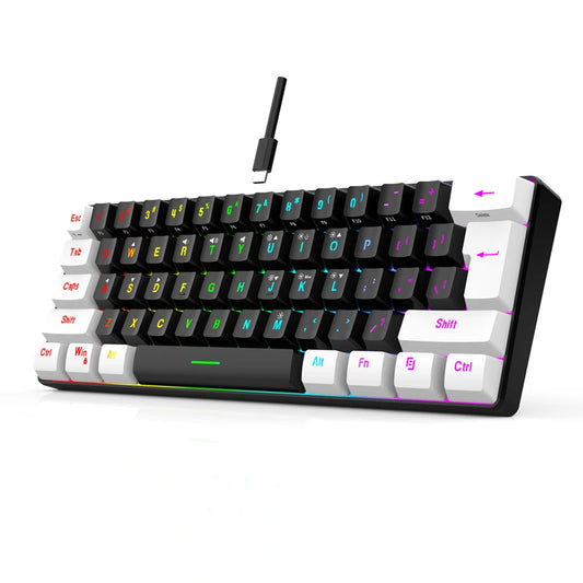 Wired Gaming Keyboard - 60% compact wired keyboard with 61 key membrane layout, RGB backlighting, ergonomic design, small and portable office computer